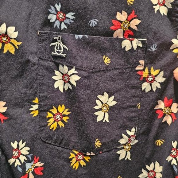 PENGUIN short sleeve shirt - Size XL - navy blue floral print - Picture 2 of 4